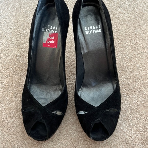 Stuart Weitzman high heels black suede leather 7 1/2 M - Picture 1 of 9